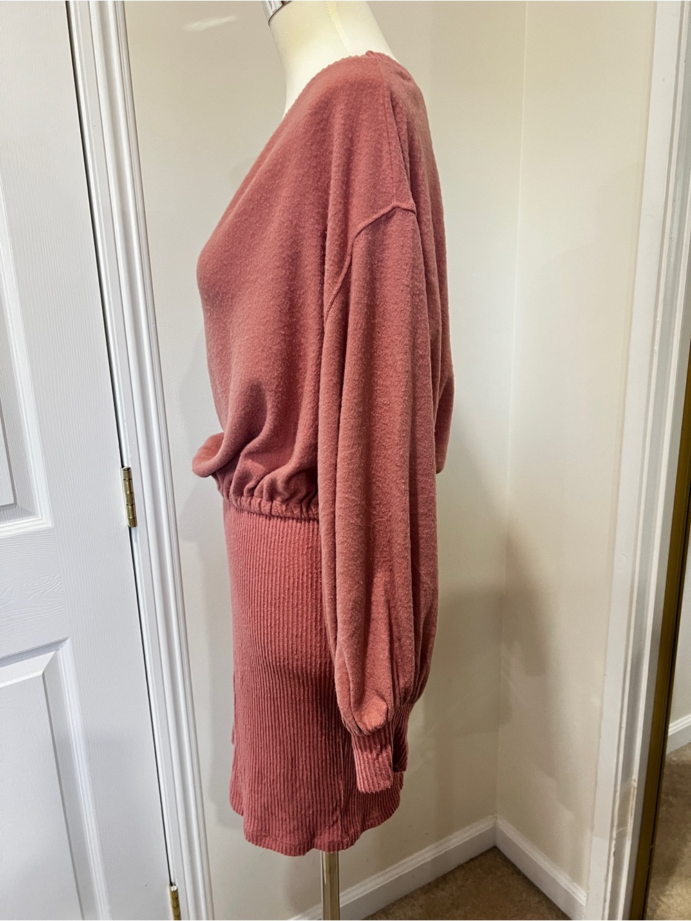 Free People Beach Off Shoulder Balloon Sleeve Mini Dress Size Large Blush Pink - Picture 5 of 15